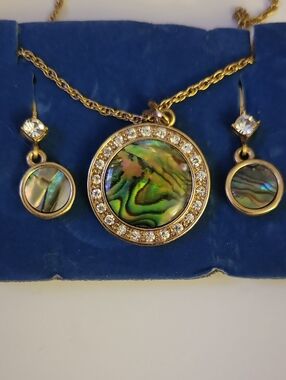 Gold-Tone Abalone Shell Pendant Necklace & Earrings Set